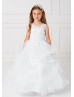 Beaded Lace Tulle Flower Girl Dress With Horsehair Trim